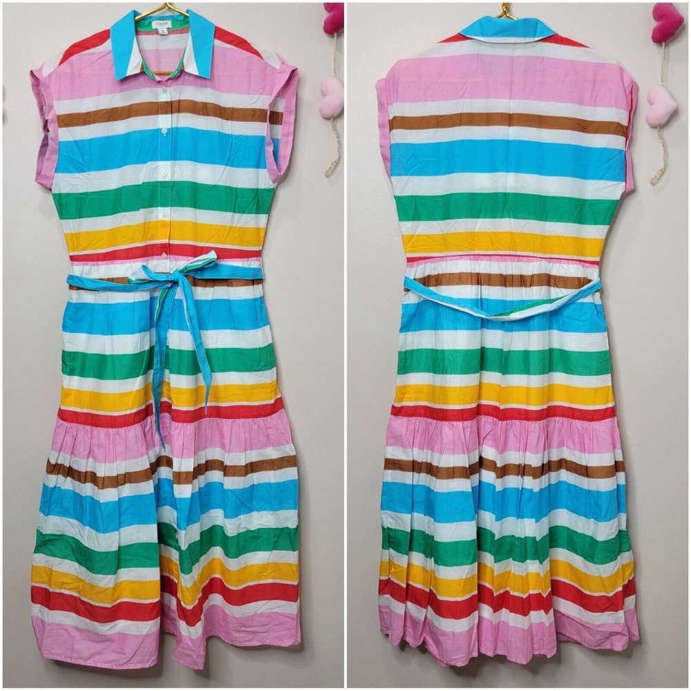 J. CREW tiered poplin block print maxi collared shirt dress Size 4 Multicolor
